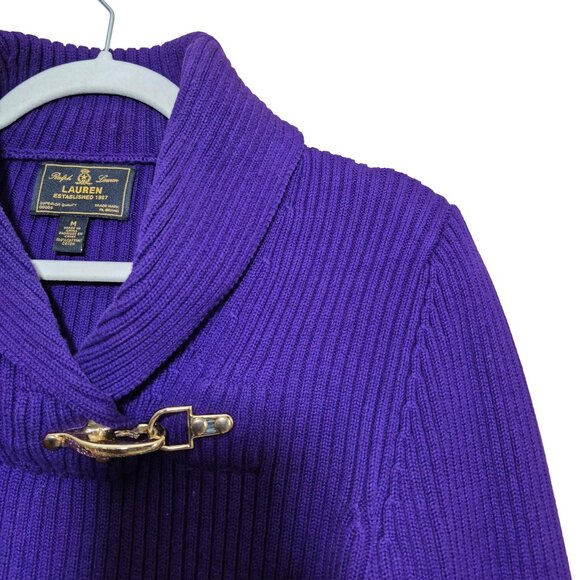 Ralph Lauren Sweater Womens M Purple Cotton Knit Long Sleeve Black Label Vintage - Picture 6 of 6
